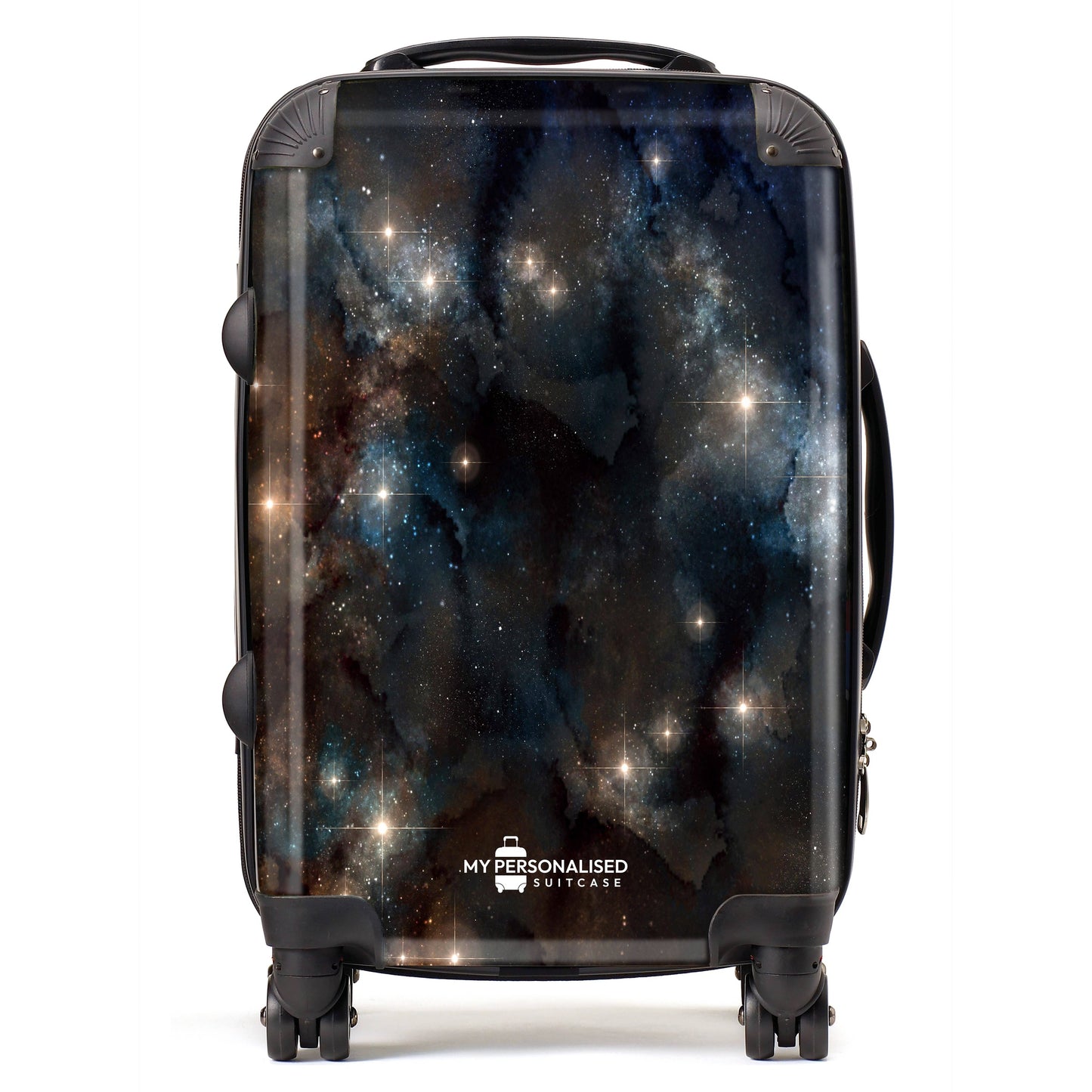 Personalised Awash with Stars Brown and Blue Suitcase