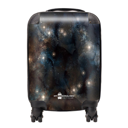 Personalised Awash with Stars Brown and Blue Suitcase