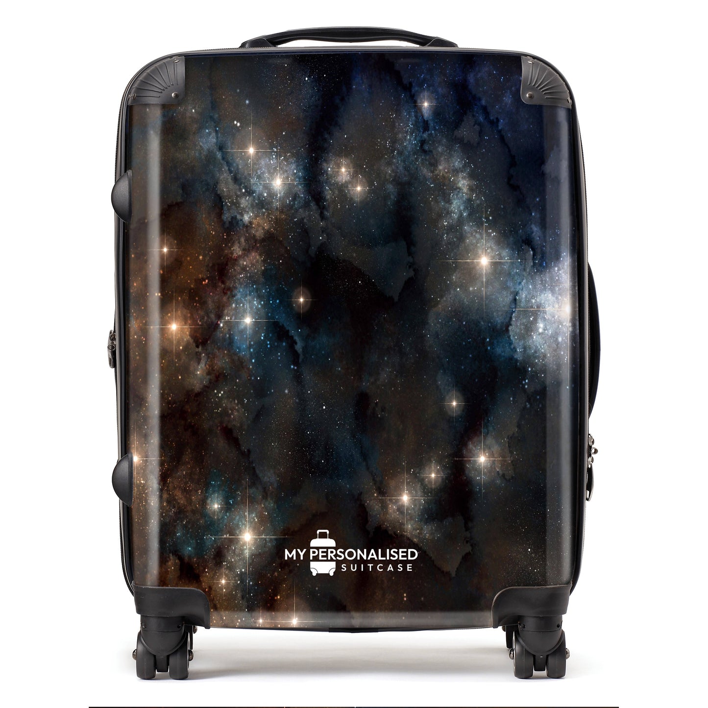 Personalised Awash with Stars Brown and Blue Suitcase