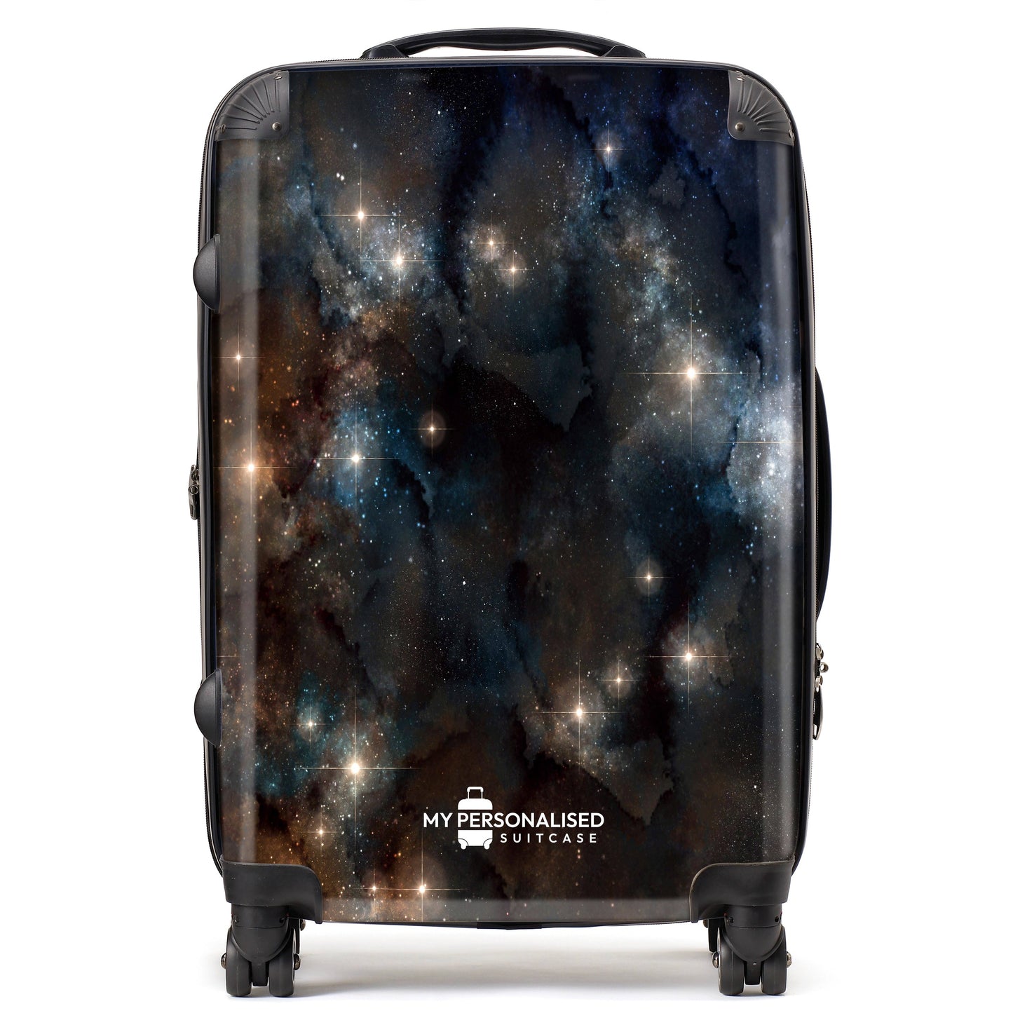 Personalised Awash with Stars Brown and Blue Suitcase