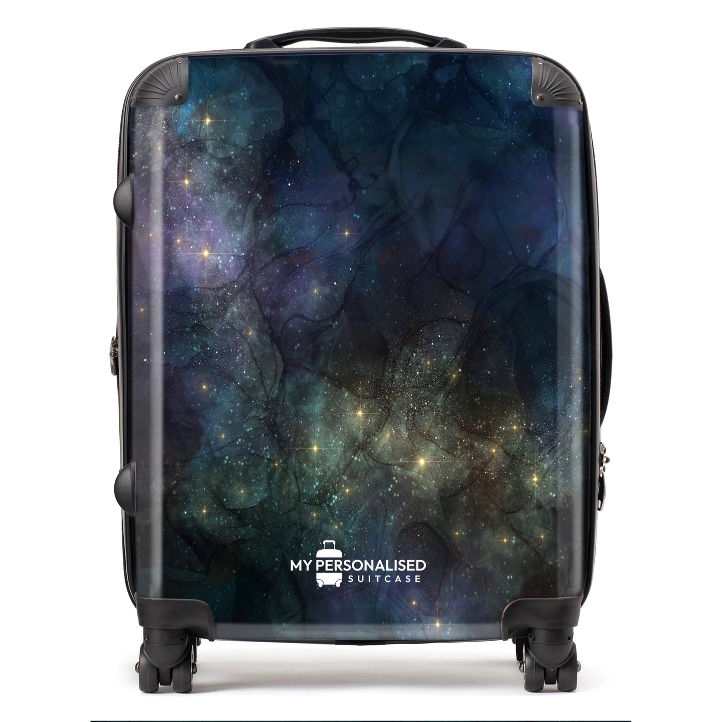 Personalised Awash with Stars Blue and Green Suitcase