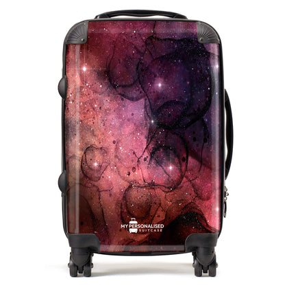 Personalised Awash with Stars Pink and Black Suitcase