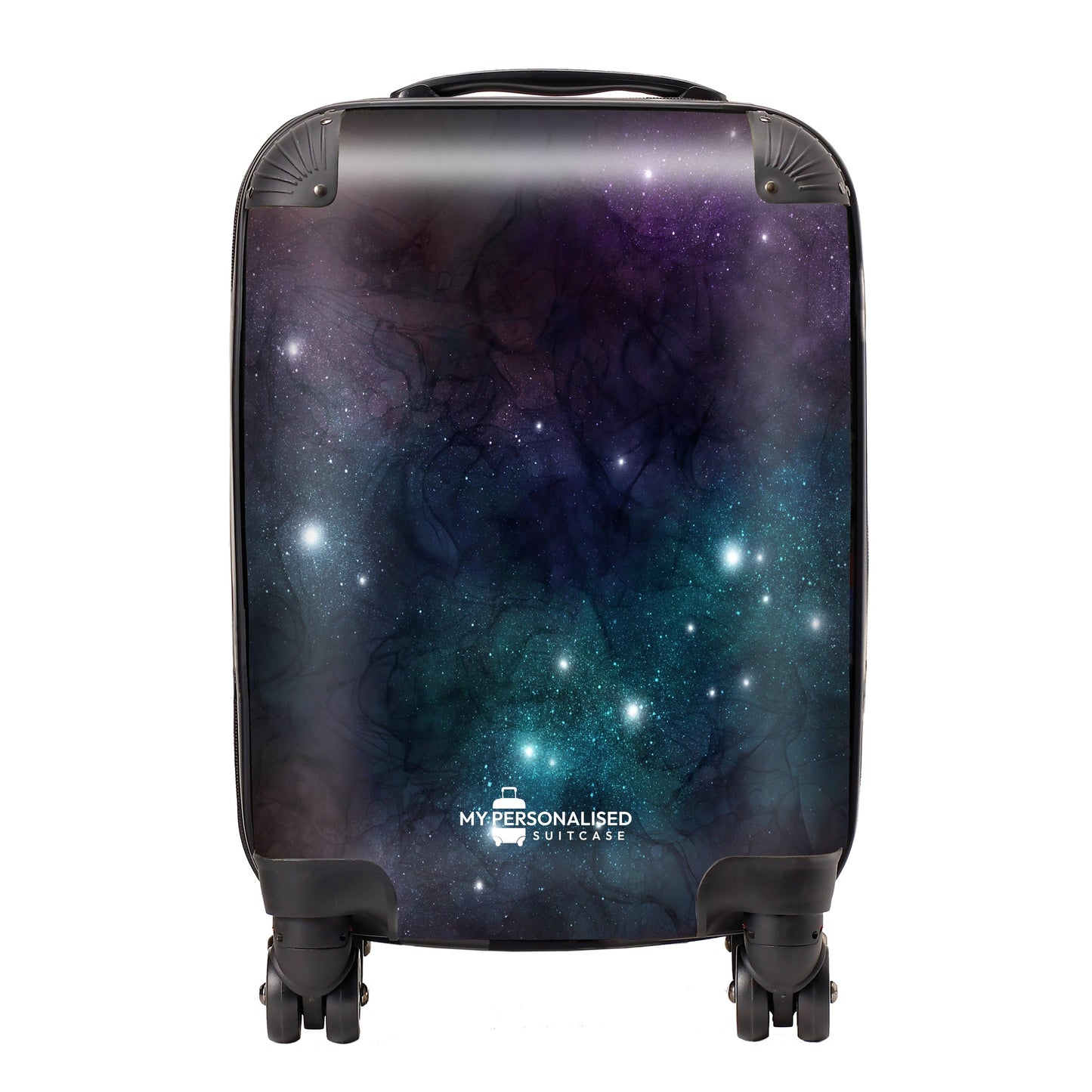 Personalised Awash with Stars Neon Blue and Purple Suitcase