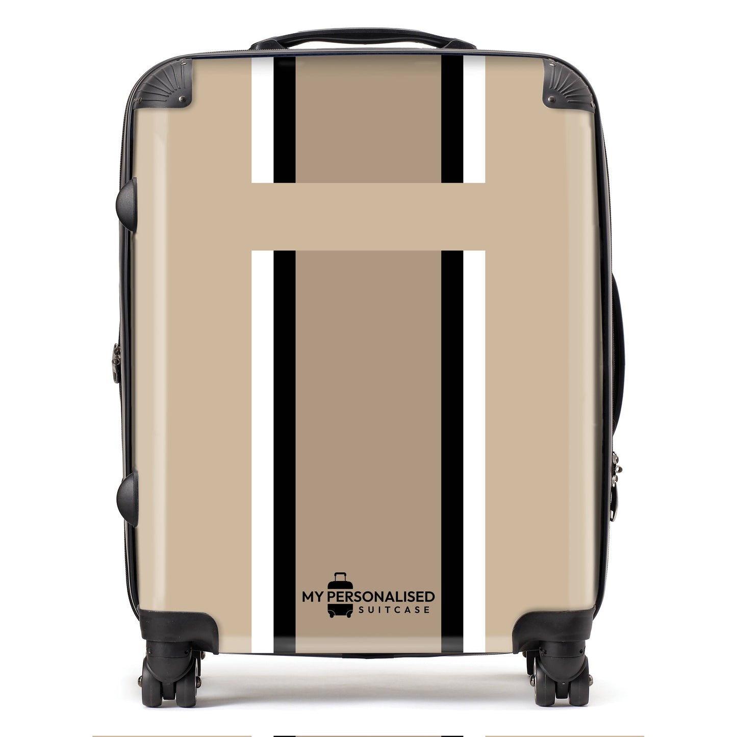 Personalised Light Brown Striped Suitcase