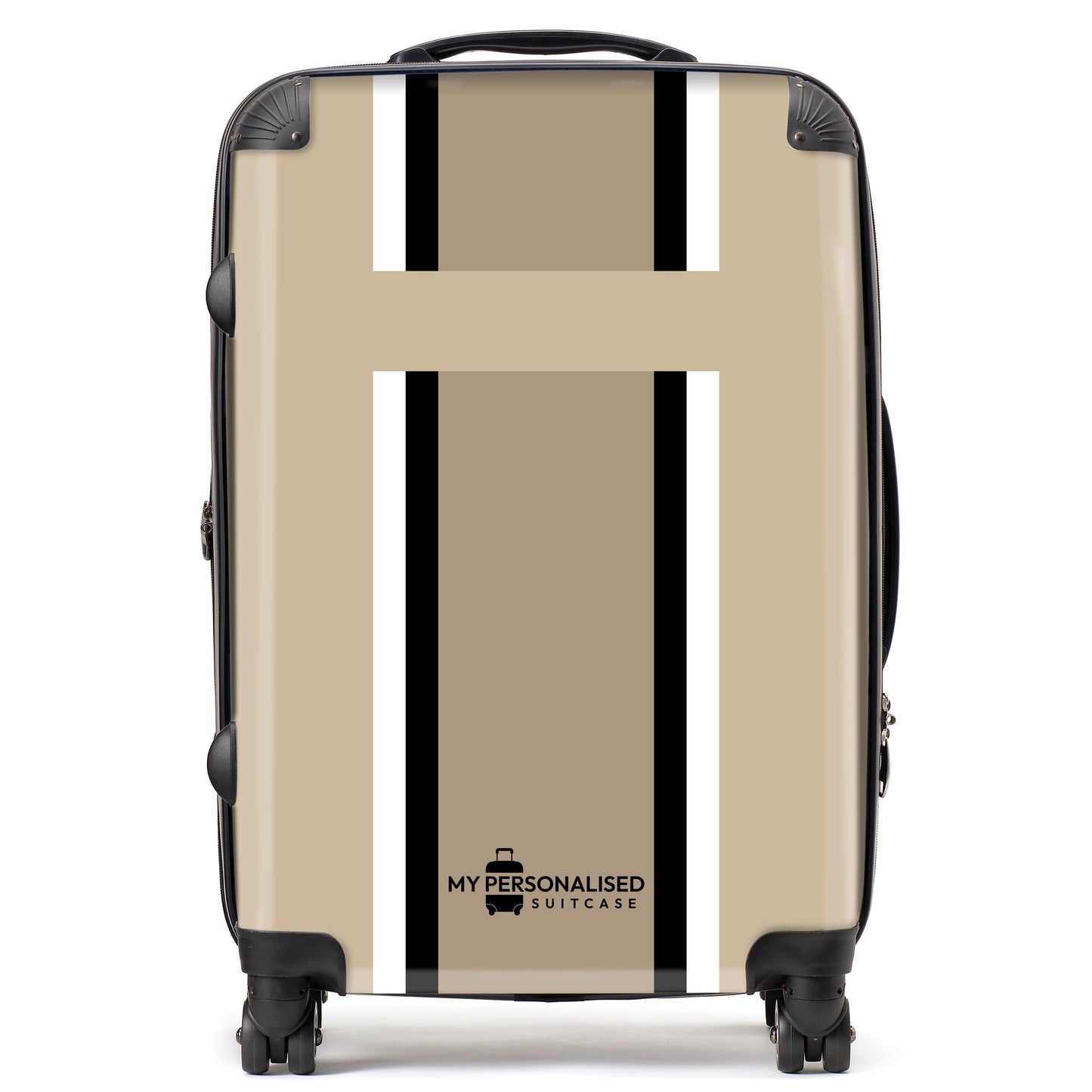 Personalised Light Brown Striped Suitcase