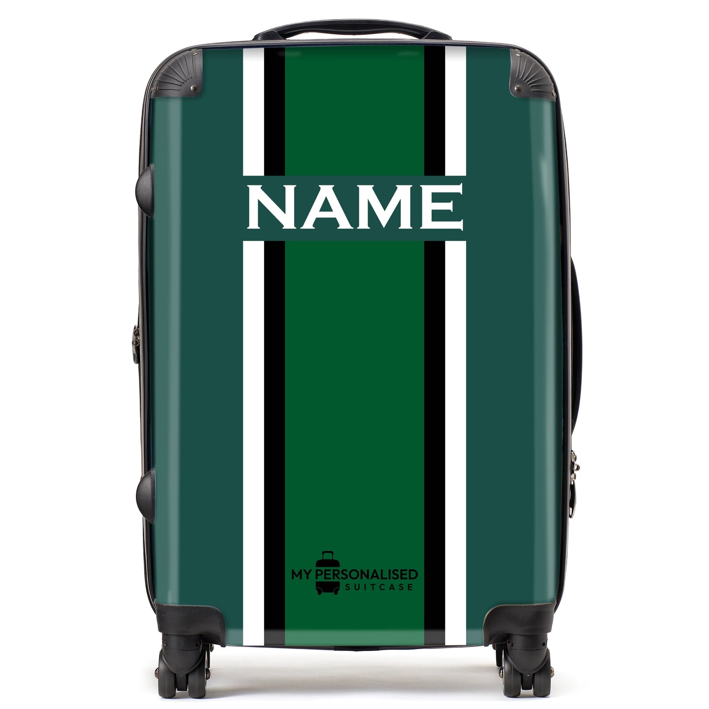 Personalised Dark Green Striped Suitcase