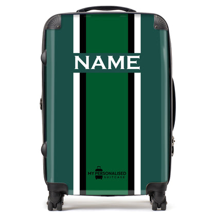 Personalised Dark Green Striped Suitcase