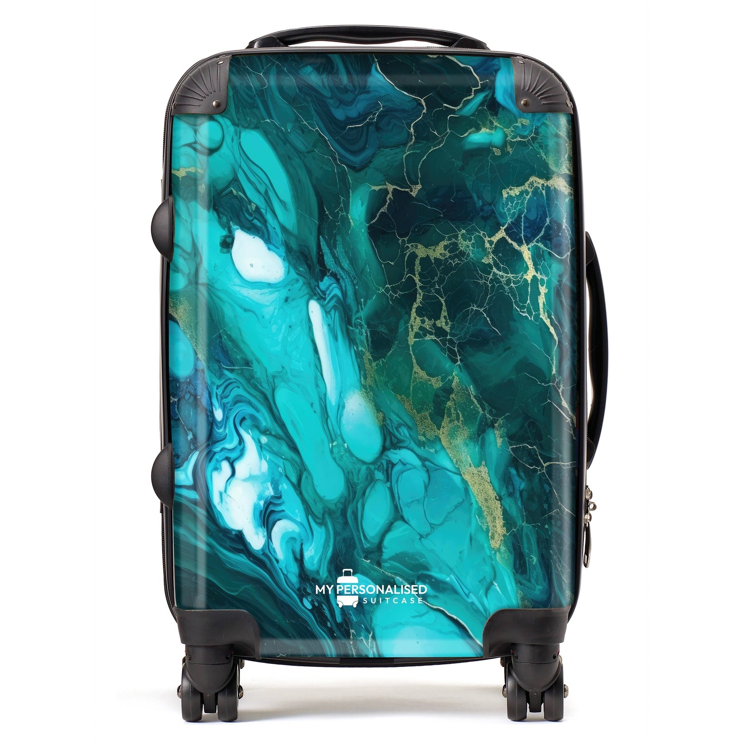 Personalised Dark Sea Green Marble Suitcase