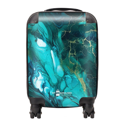 Personalised Dark Sea Green Marble Suitcase