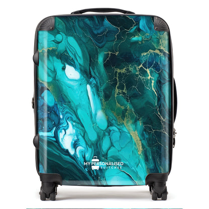 Personalised Dark Sea Green Marble Suitcase