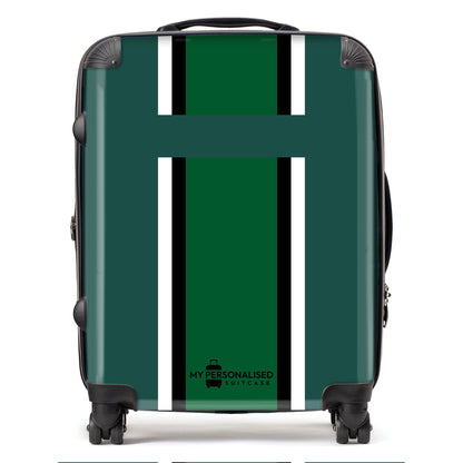 Personalised Dark Green Striped Suitcase