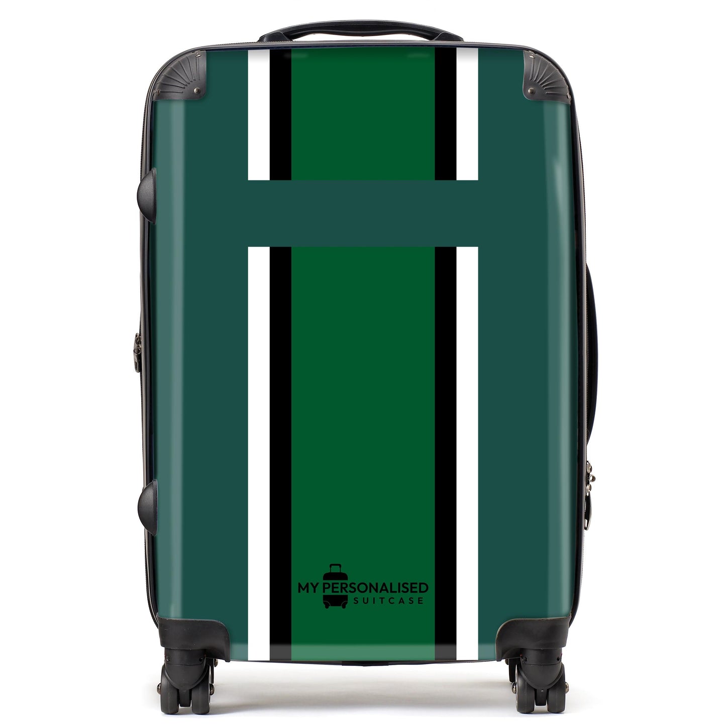 Personalised Dark Green Striped Suitcase