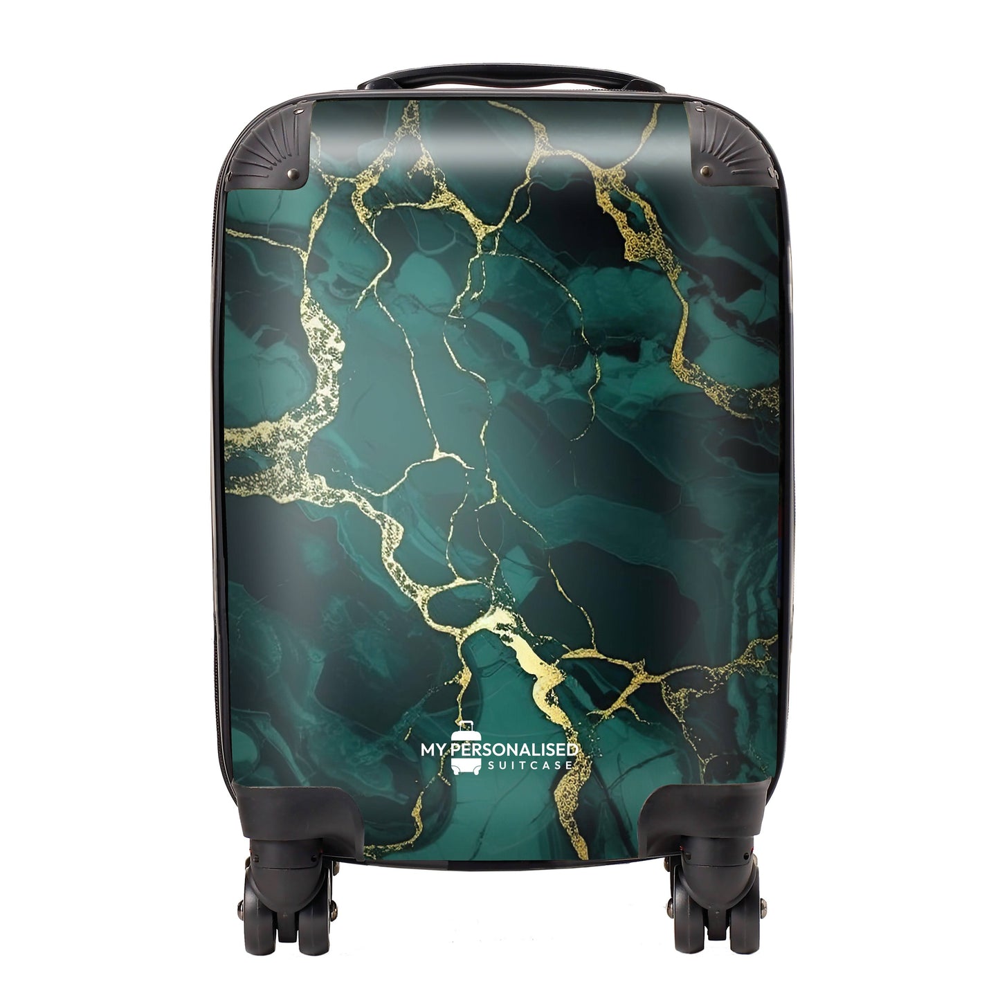 Personalised Green and Gold Cracked Marble Suitcase