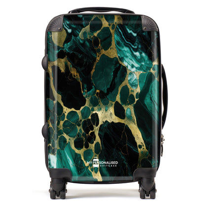 Personalised Green and Gold Marble Suitcase