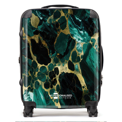 Personalised Green and Gold Marble Suitcase