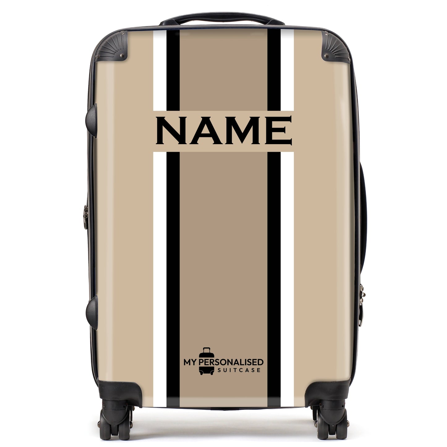 Personalised Light Brown Striped Suitcase