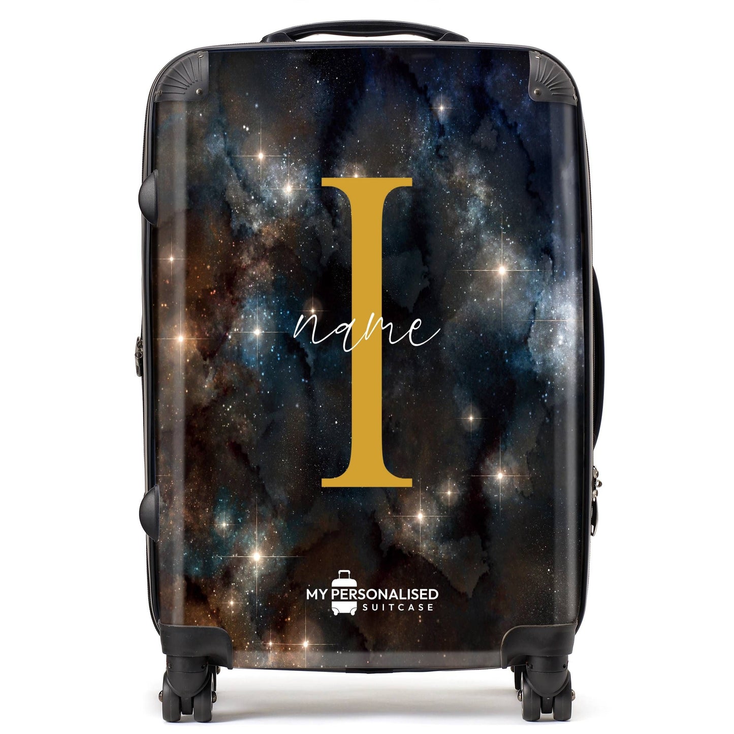 Personalised Awash with Stars Brown and Blue Suitcase