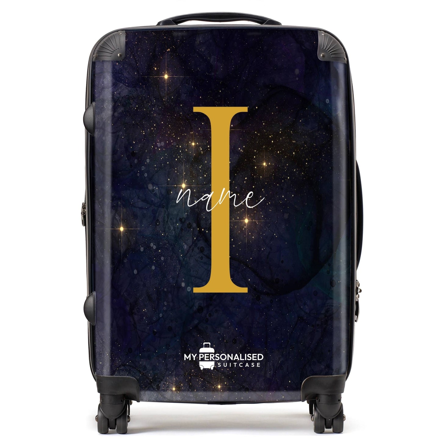 Personalised Awash with Stars Yellow and Blue Suitcase