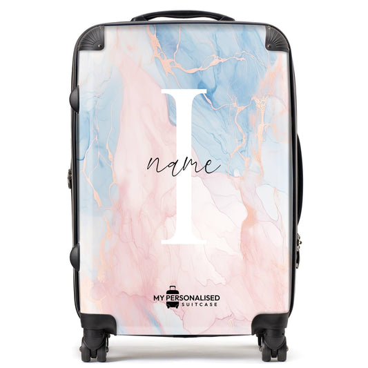 Personalised Baby Pink and Blue Marble Suitcase