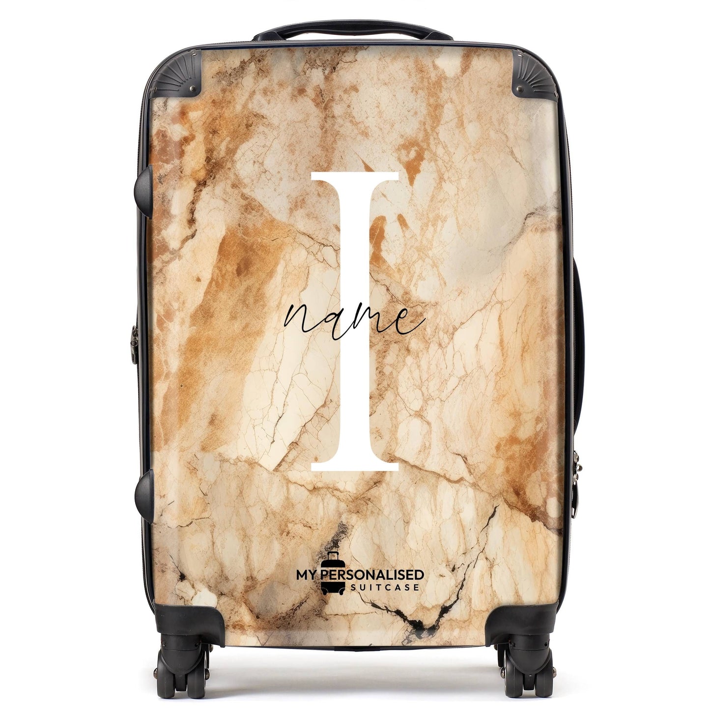 Personalised Brown and Cream Marble Suitcase