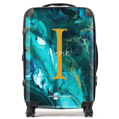 Personalised Dark Sea Green Marble Suitcase