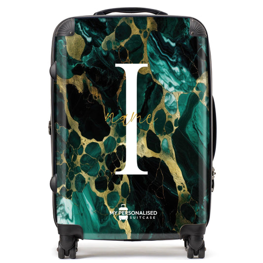 Personalised Green and Gold Marble Suitcase