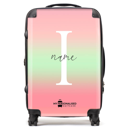 Personalised Pastel Pink and Green Ombre Gradient Suitcase