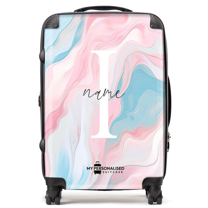 Personalised Pink & Blue Marble Suitcase