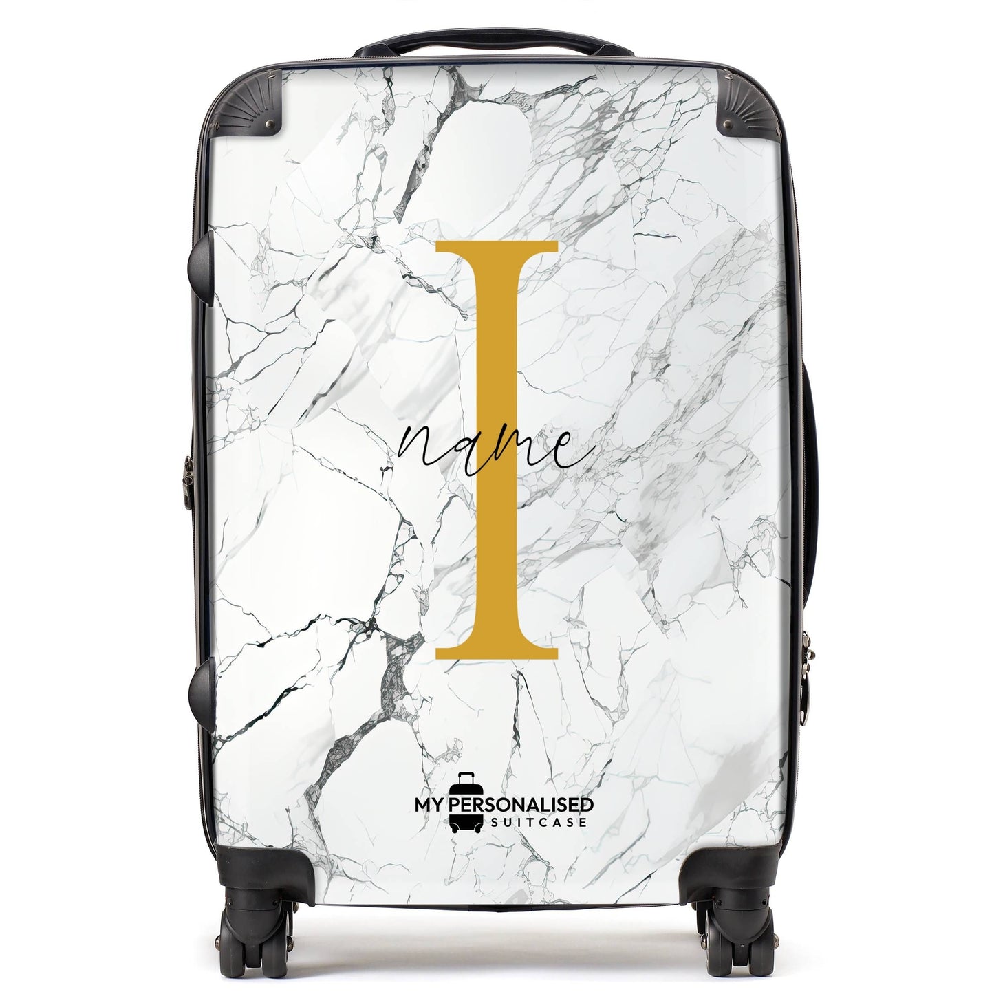 Personalised White & Black/Grey Marble Suitcase