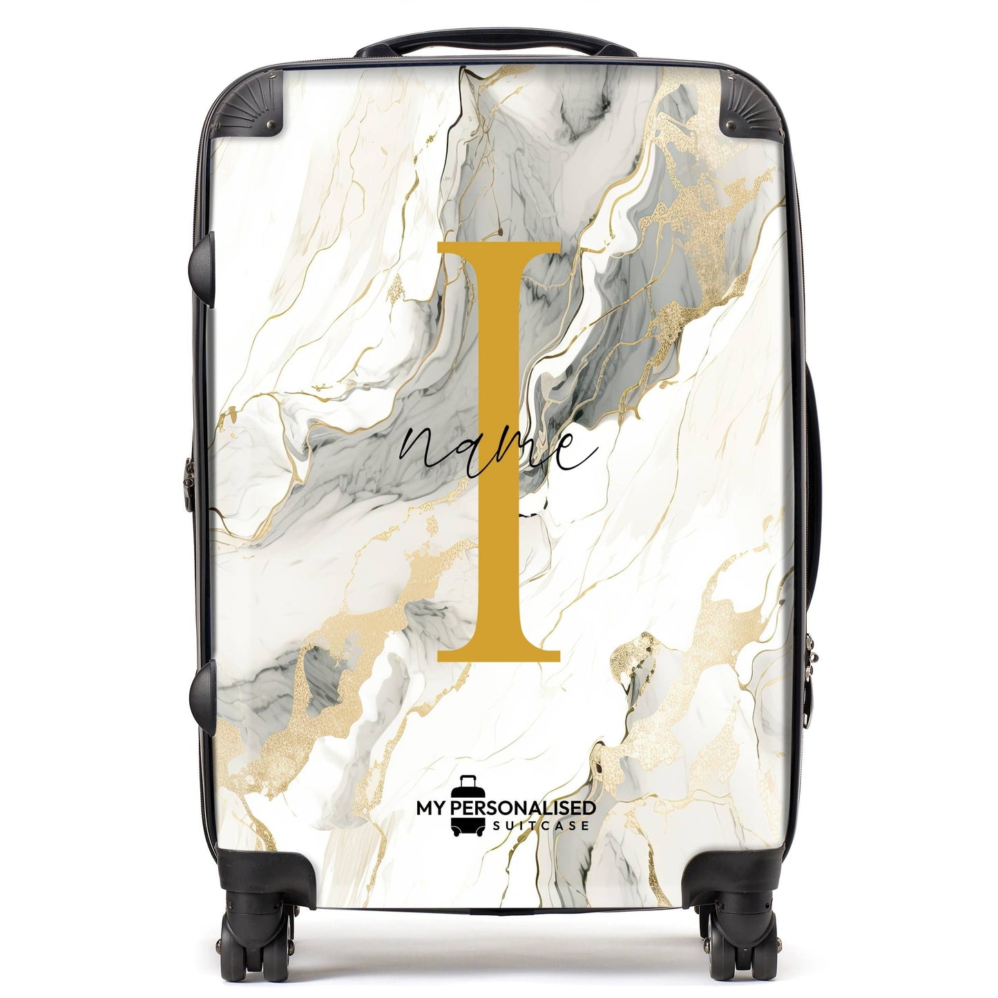 Personalised White & Gold/Black Marble Suitcase