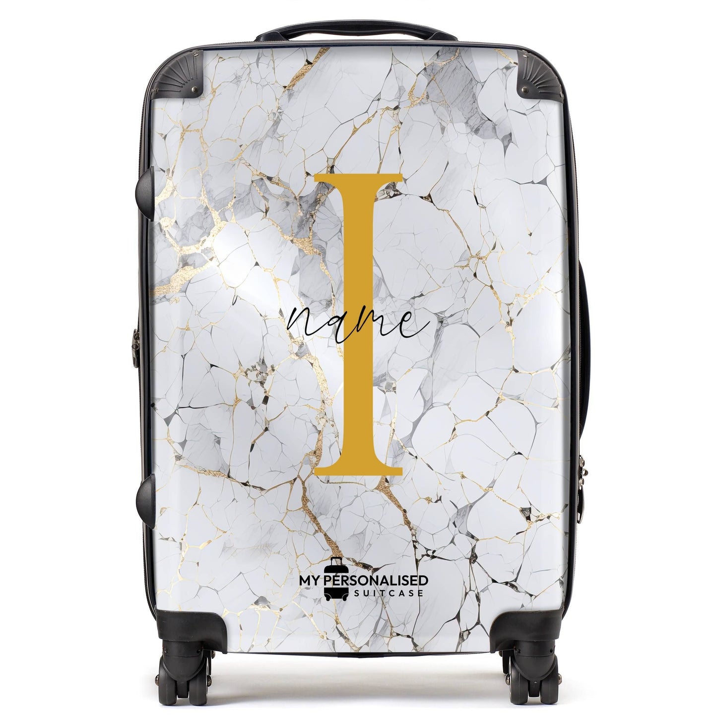 Personalised White/Grey & Gold Marble Suitcase