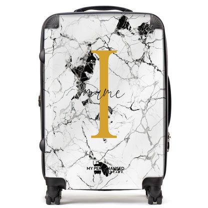 Personalised White and Black Cracked Marble Suitcase