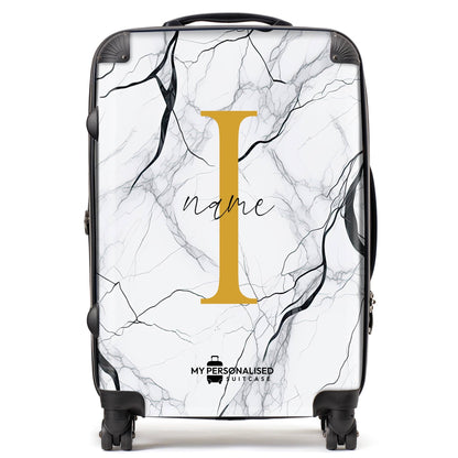 Personalised White and Black Marble Suitcase