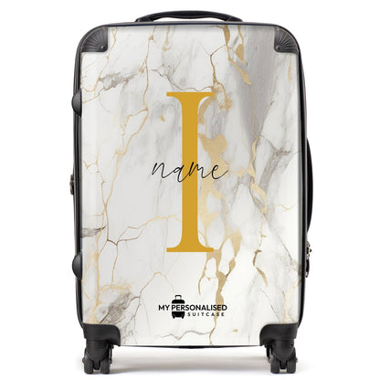 Personalised White & Gold Marble Suitcase