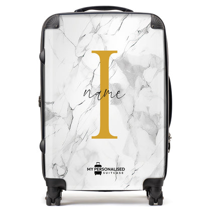 Personalised White & Grey Marble Suitcase