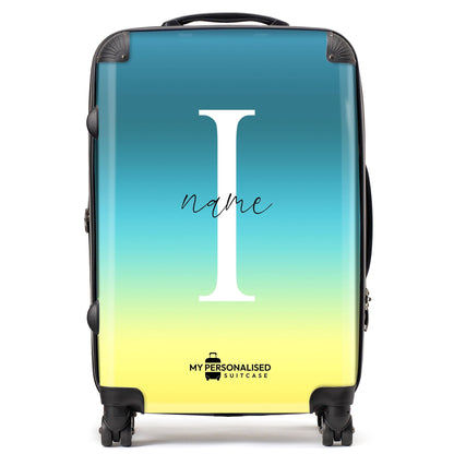 Personalised Yellow and Blue Ombre Gradient Suitcase