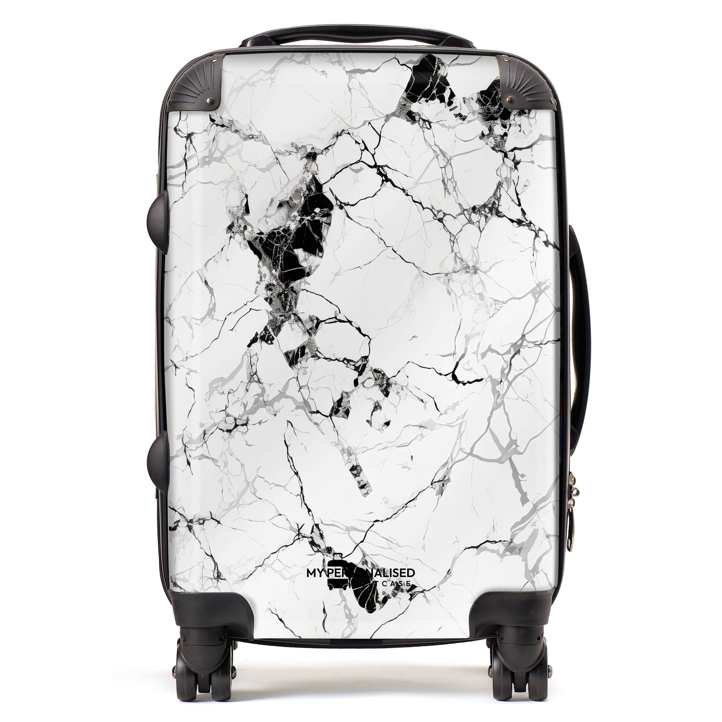 Personalised White and Black Cracked Marble Suitcase