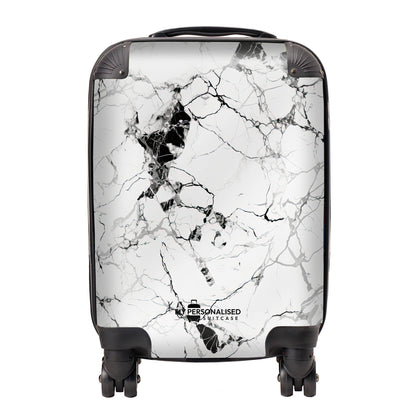 Personalised White and Black Cracked Marble Suitcase