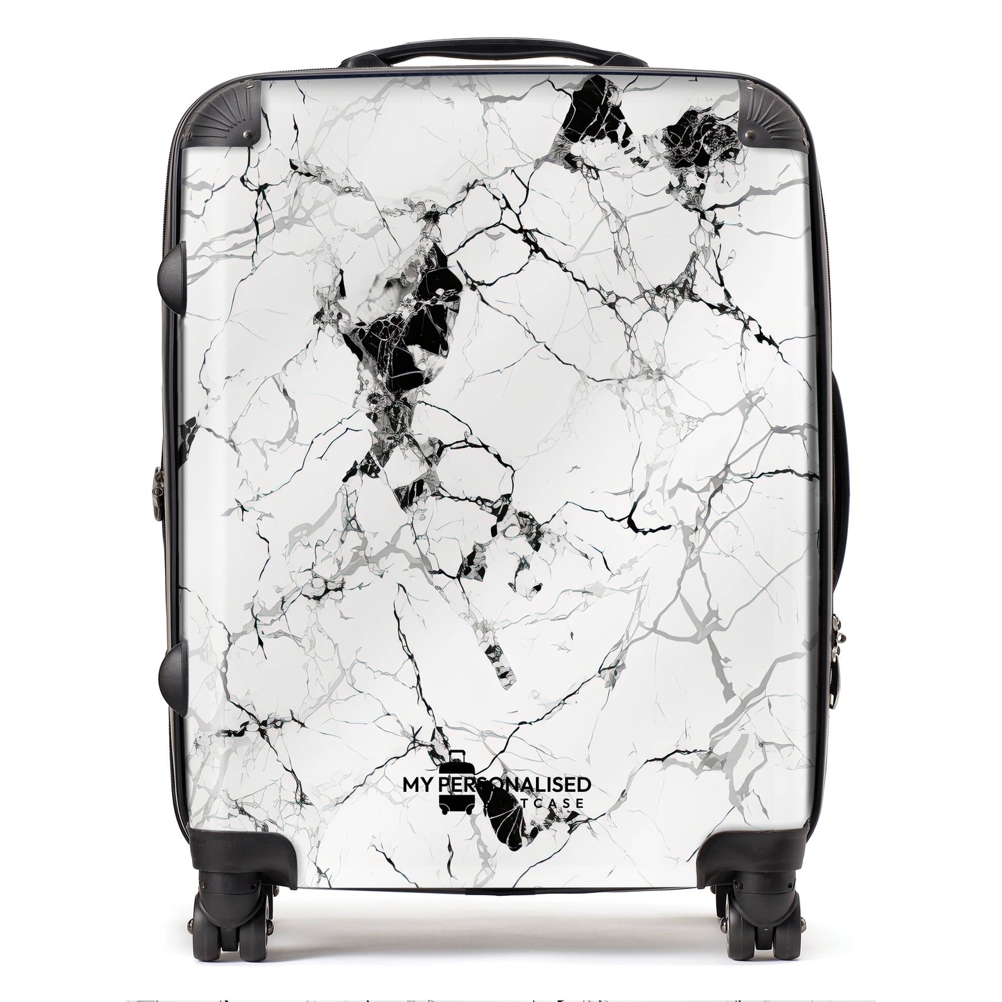 Personalised White and Black Cracked Marble Suitcase