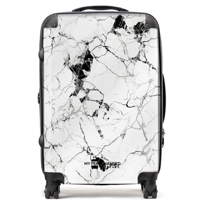 Personalised White and Black Cracked Marble Suitcase