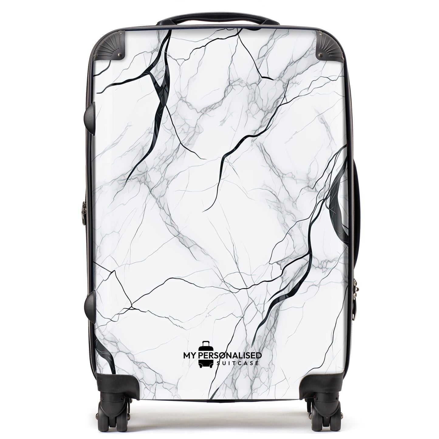 Personalised White and Black Marble Suitcase