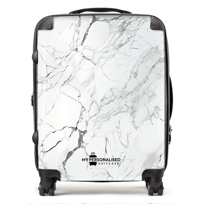 Personalised White & Black/Grey Marble Suitcase