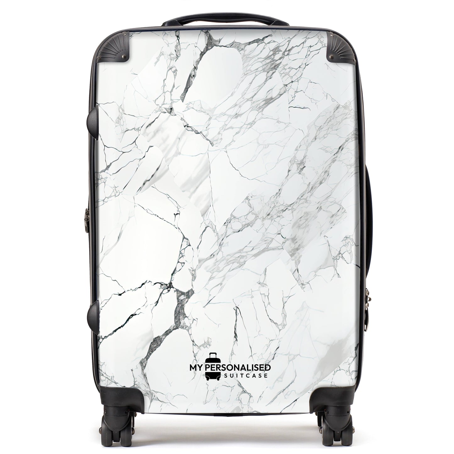 Personalised White & Black/Grey Marble Suitcase