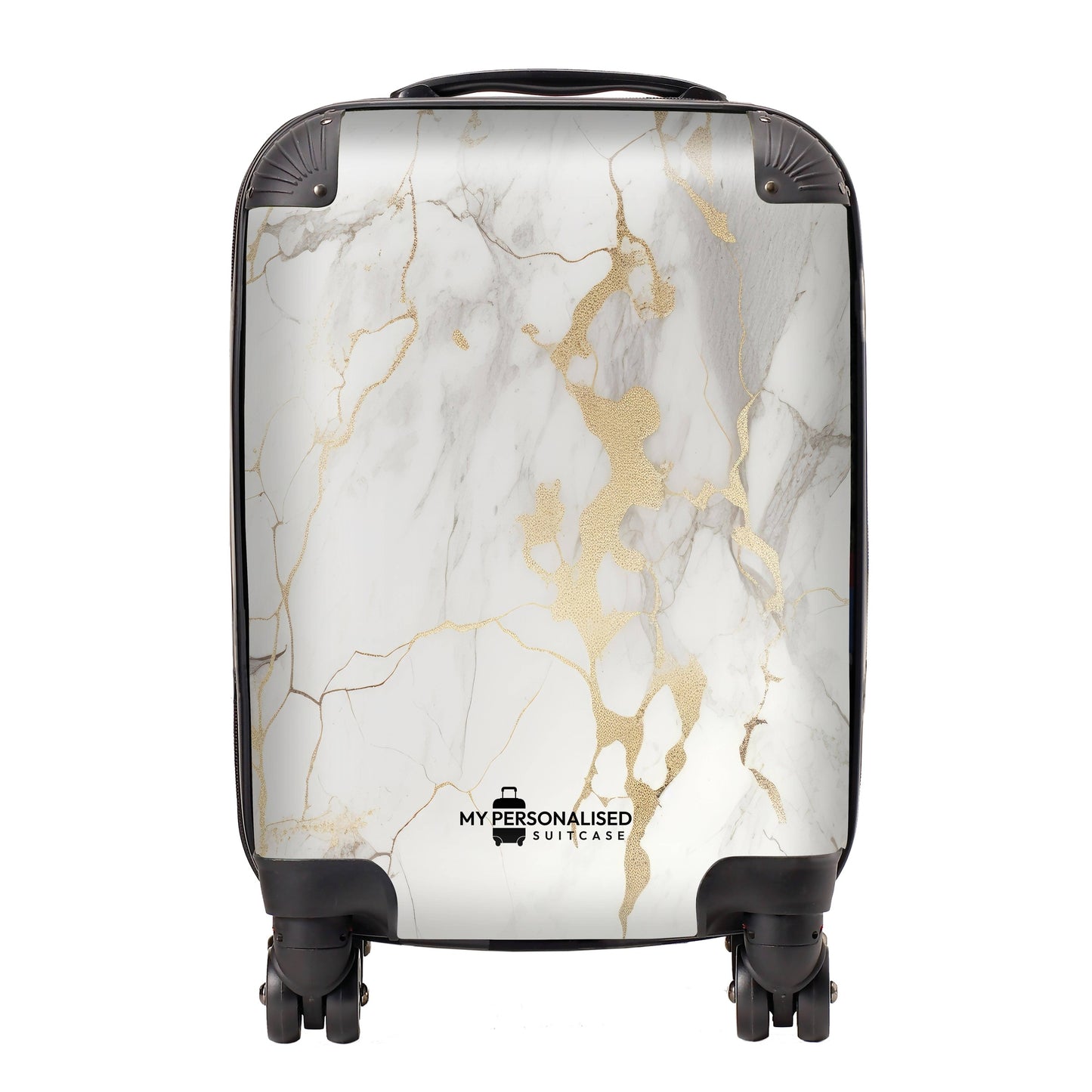 Personalised White & Gold Marble Suitcase