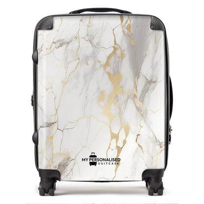 Personalised White & Gold Marble Suitcase