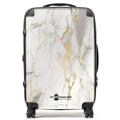 Personalised White & Gold Marble Suitcase