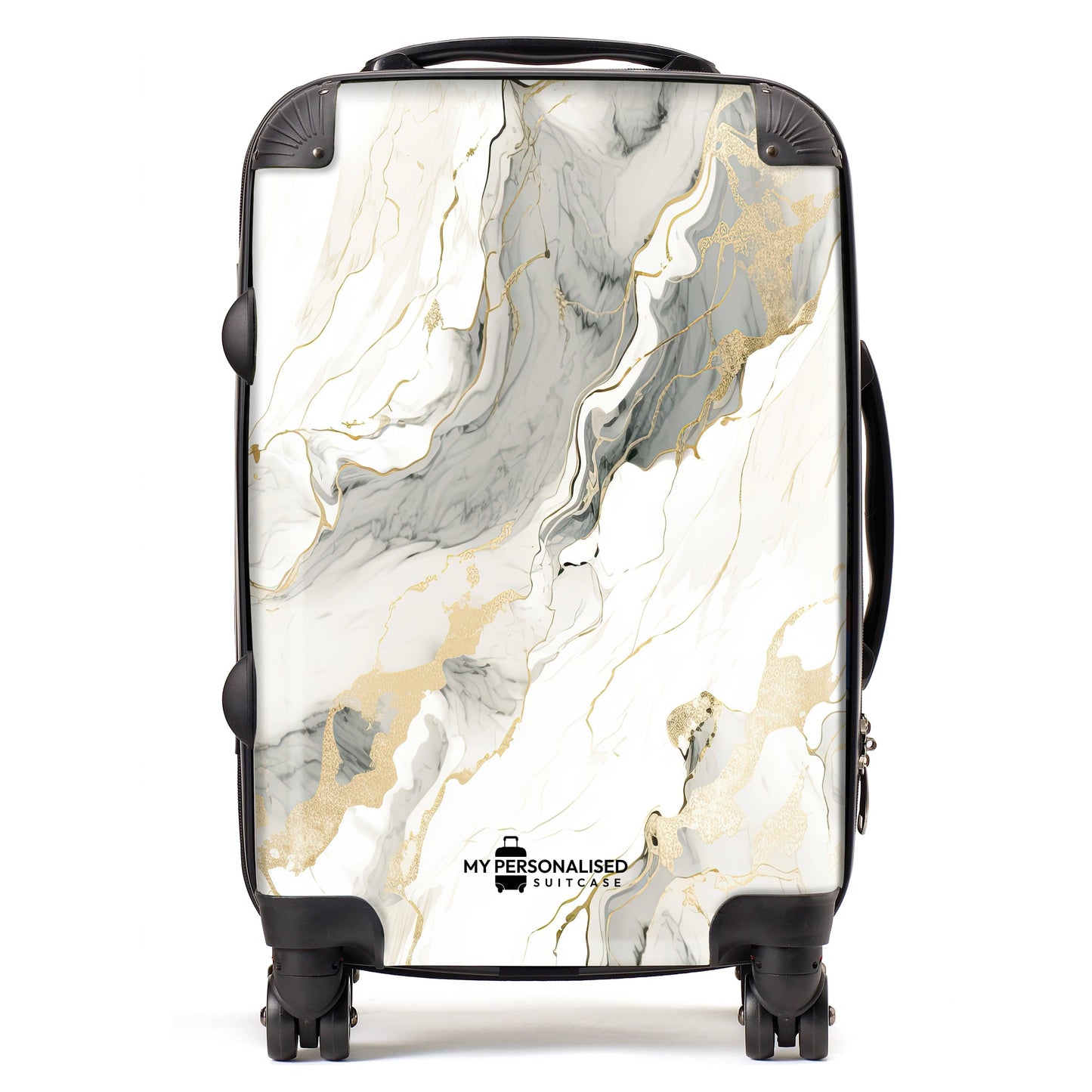 Personalised White & Gold/Black Marble Suitcase