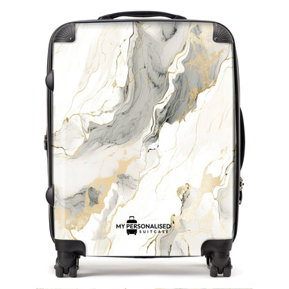 Personalised White & Gold/Black Marble Suitcase