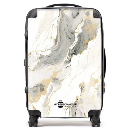 Personalised White & Gold/Black Marble Suitcase