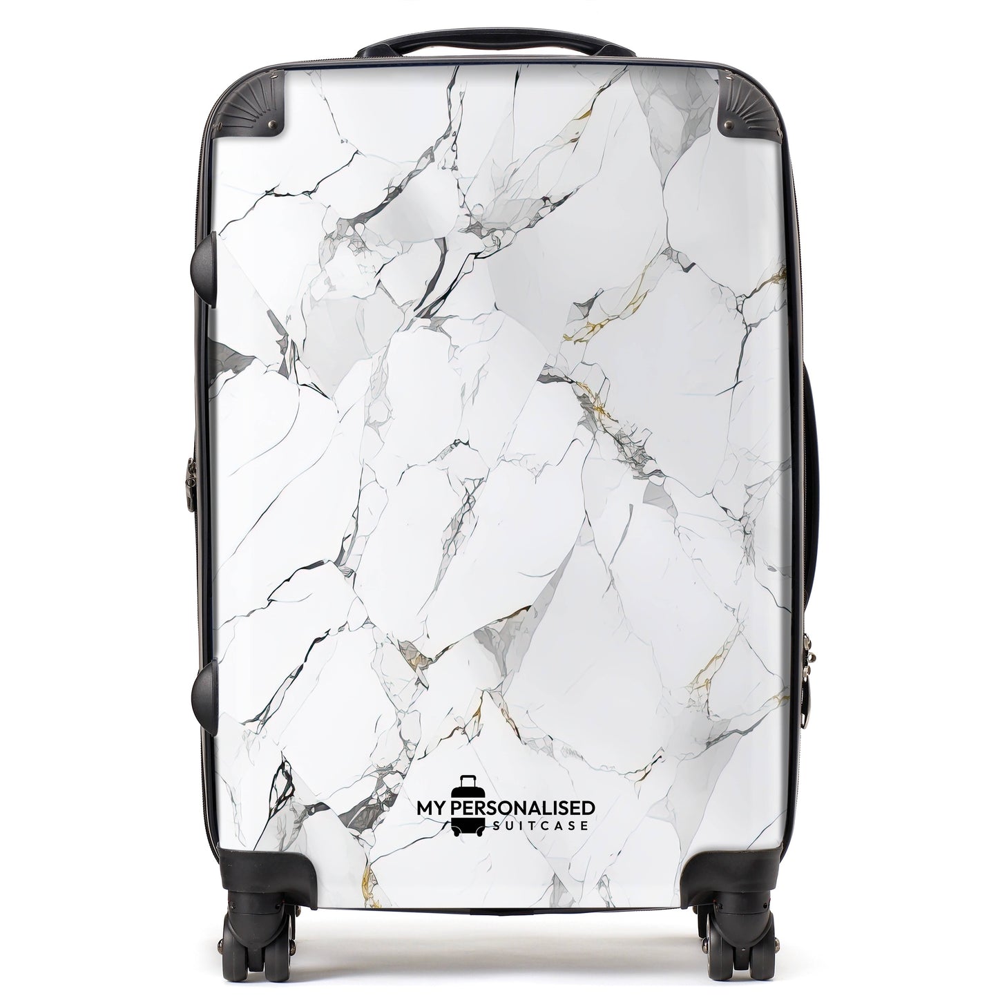 Personalised White & Gold/Grey Marble Suitcase